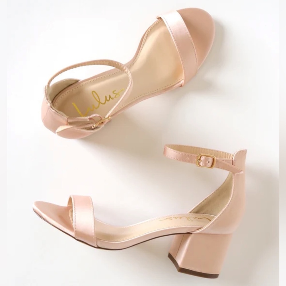 NIB Lulu’s Harper Satin Ankle Strap Heels - Blush Size 6